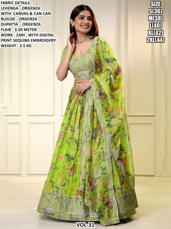 Organza Lehenga Set With Zari Work And Digital Print Sequins Embroidery