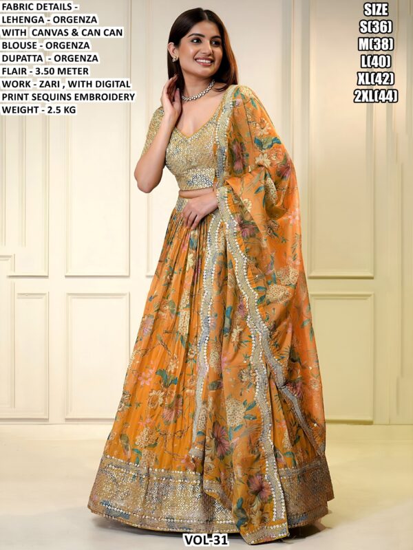 Organza Lehenga Set With Zari Work And Digital Print Sequins Embroidery