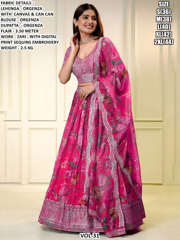 Organza Lehenga Set With Zari Work And Digital Print Sequins Embroidery