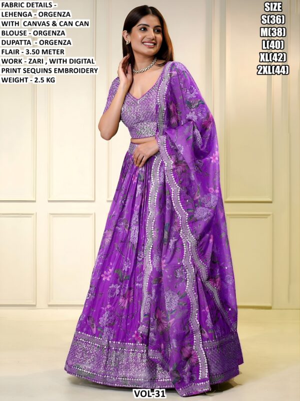Organza Lehenga Set With Zari Work And Digital Print Sequins Embroidery