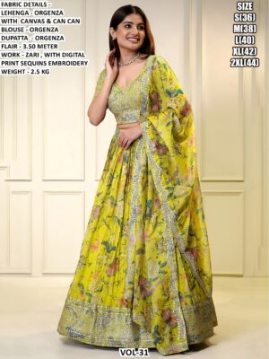 Organza Lehenga Set With Zari Work And Digital Print Sequins Embroidery