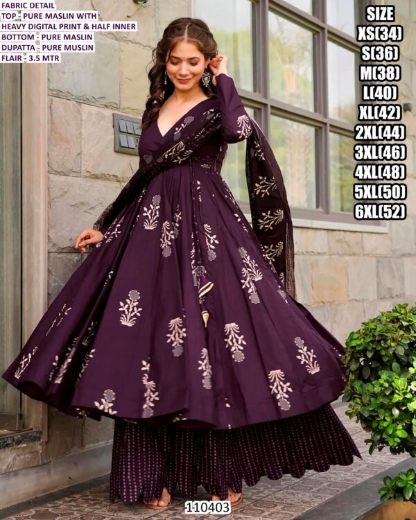 Beautiful Pure Maslin Suit Set With Heavy Digital Print