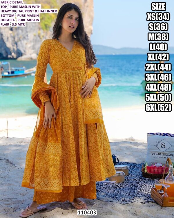 Beautiful Pure Maslin Suit Set With Heavy Digital Print