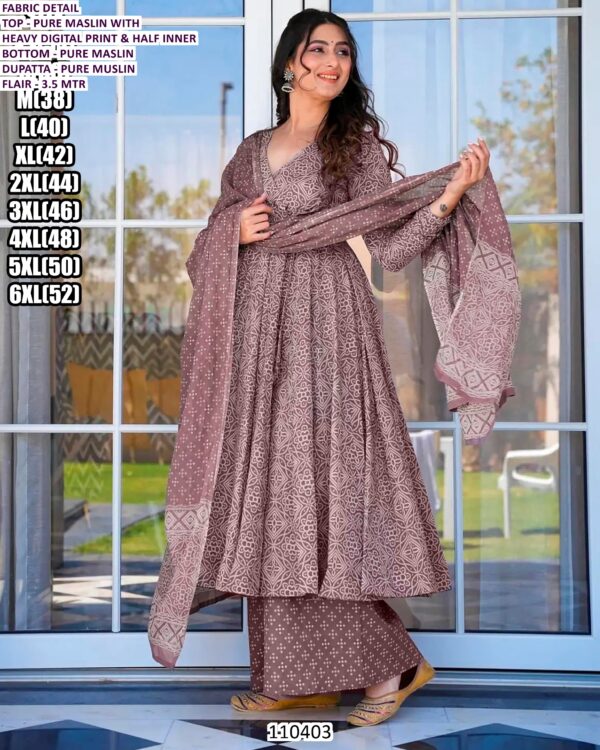 Beautiful Pure Maslin Suit Set With Heavy Digital Print