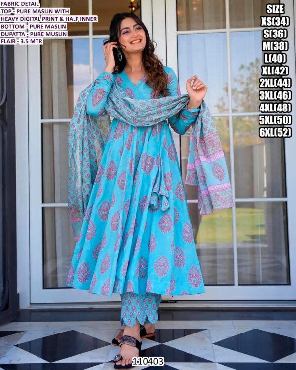 Beautiful Pure Maslin Suit Set With Heavy Digital Print