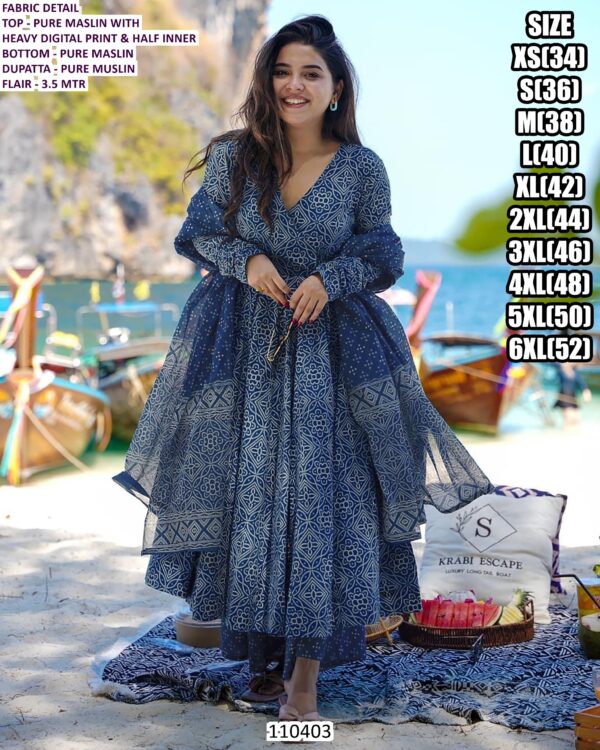 Beautiful Pure Maslin Suit Set With Heavy Digital Print