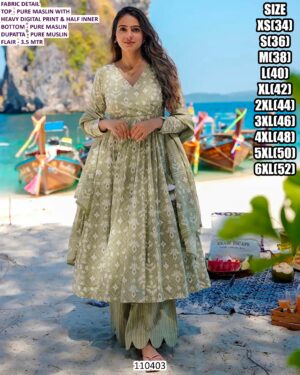 Beautiful Pure Maslin Suit Set With Heavy Digital Print