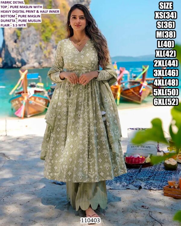 Beautiful Pure Maslin Suit Set With Heavy Digital Print