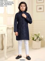 Pure Cotton Slub Kids Kurta Pyjama Set With Silver Weaving Work