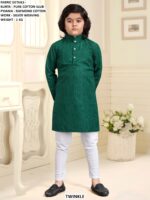 Pure Cotton Slub Kids Kurta Pyjama Set With Silver Weaving Work