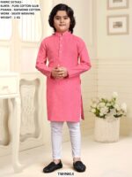Pure Cotton Slub Kids Kurta Pyjama Set With Silver Weaving Work