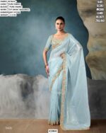 Pure Fabric Saree With Cut Dana, Sequence And Stone Work