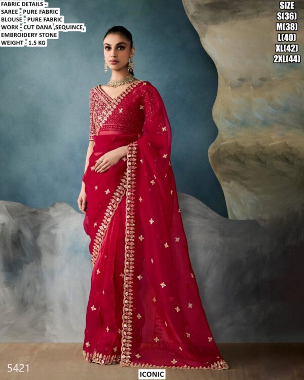 Pure Fabric Saree With Cut Dana, Sequence And Stone Work