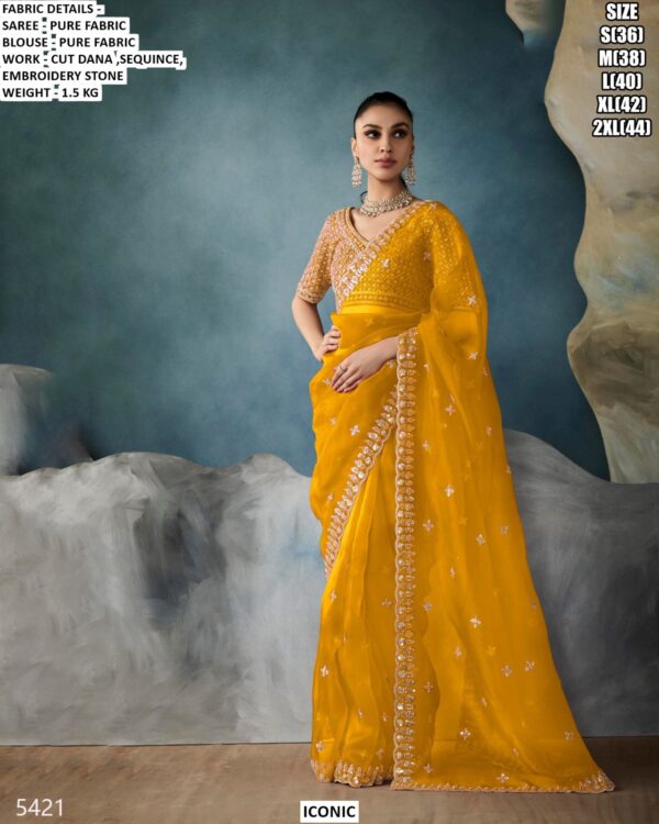 Pure Fabric Saree With Cut Dana, Sequence And Stone Work