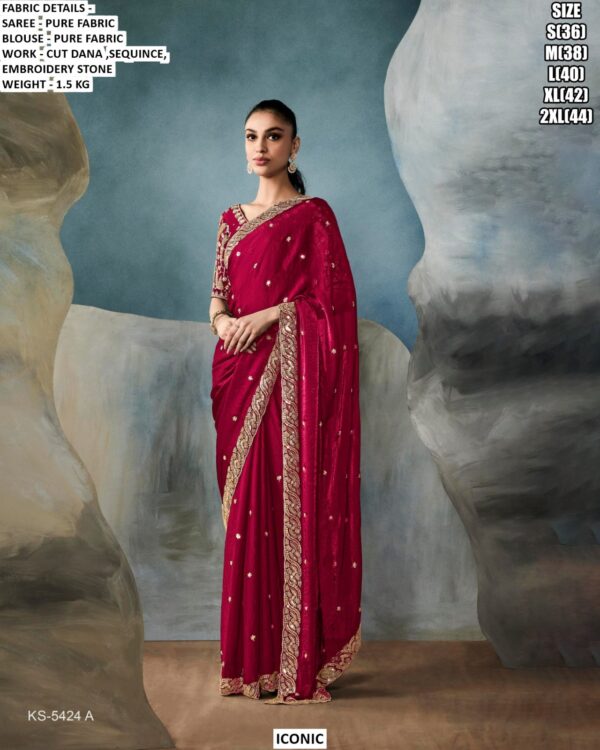 Pure Fabric Saree With Cut Dana, Sequence And Stone Work