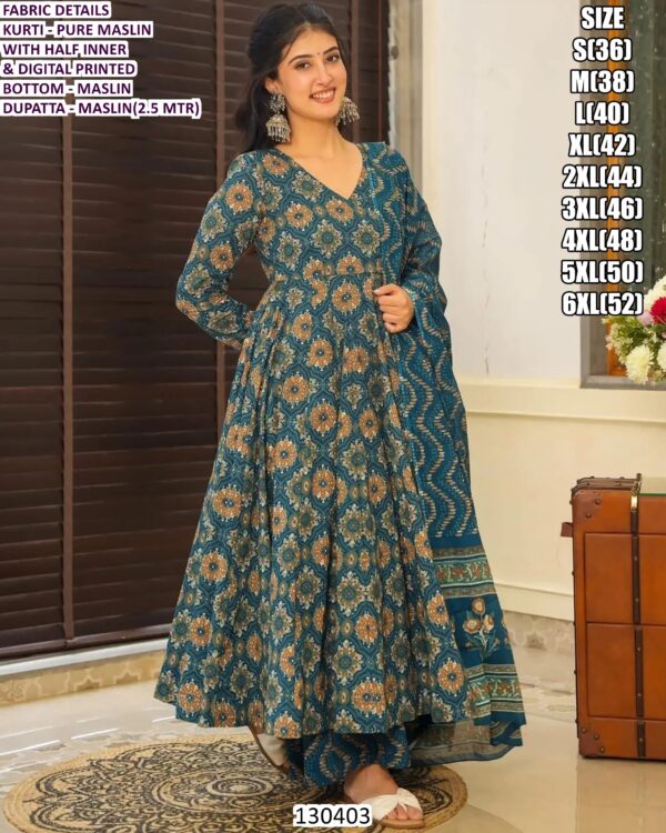 Women’s Pure Maslin Digital Printed Suit Set With Dupatta