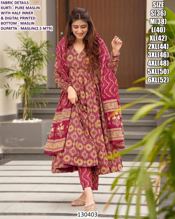 Women’s Pure Maslin Digital Printed Suit Set With Dupatta
