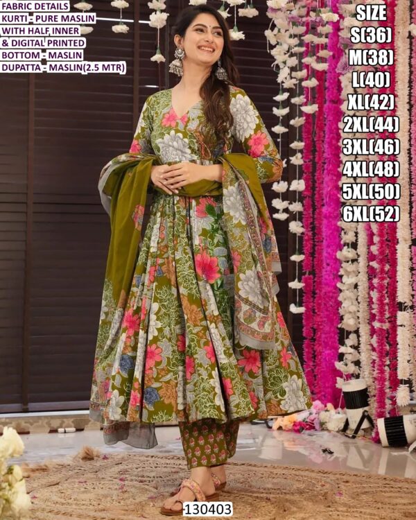 Women’s Pure Maslin Digital Printed Suit Set With Dupatta