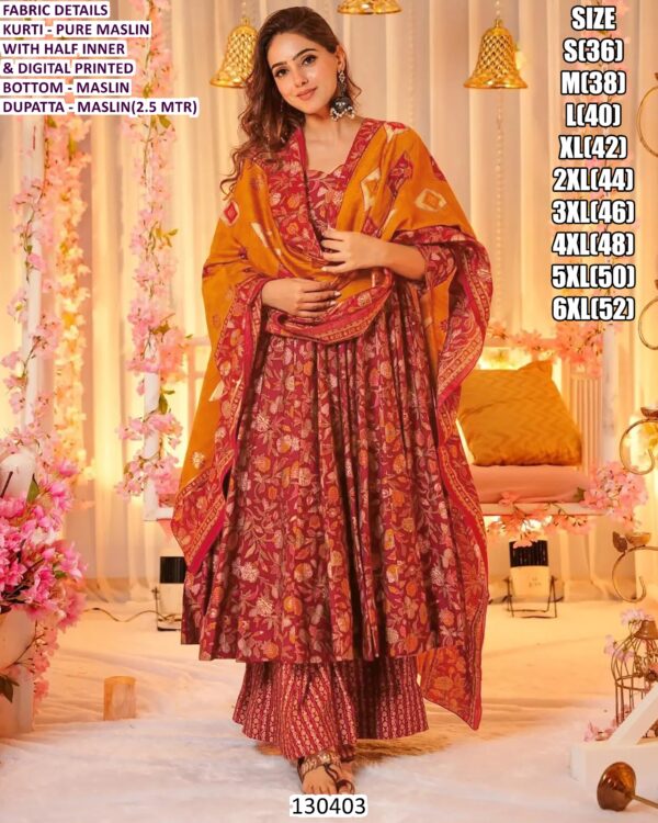 Women’s Pure Maslin Digital Printed Suit Set With Dupatta