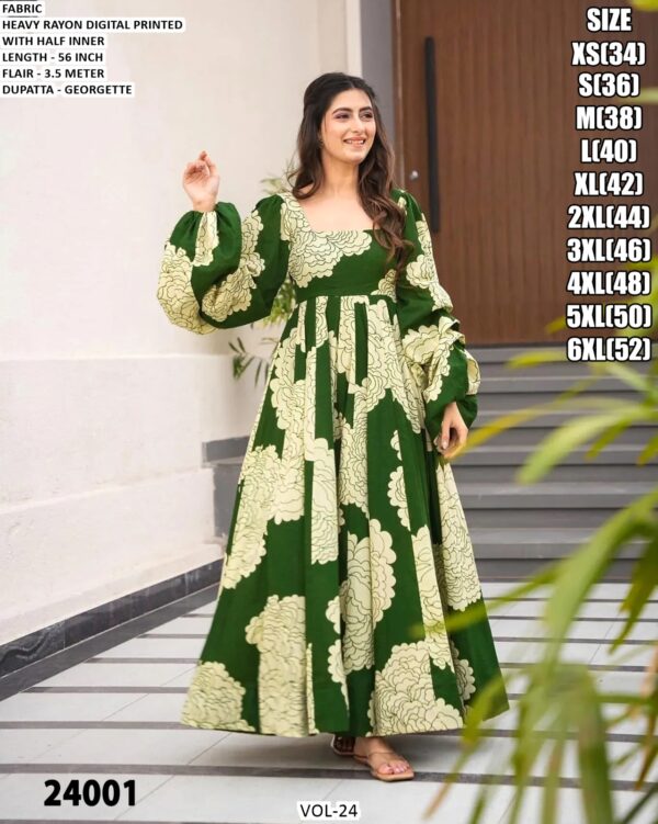 Heavy Rayon Printed Gown With Georgette Dupatta