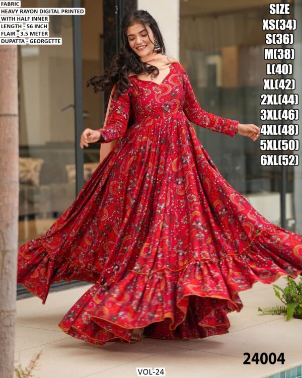 Heavy Rayon Printed Gown With Georgette Dupatta