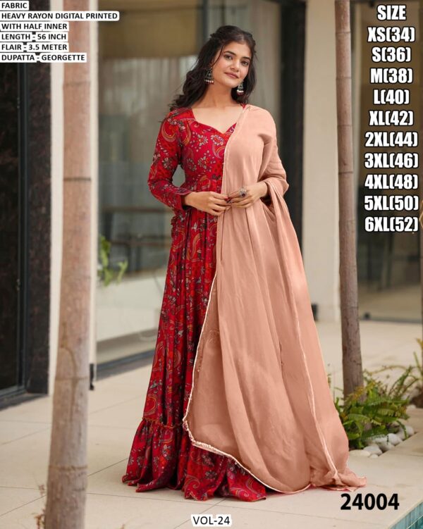 Heavy Rayon Printed Gown With Georgette Dupatta