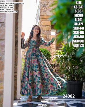 Heavy Rayon Printed Gown With Georgette Dupatta