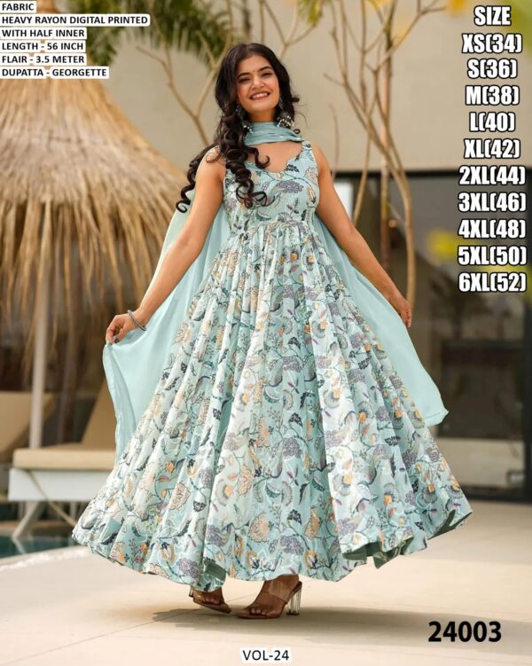 Heavy Rayon Printed Gown With Georgette Dupatta