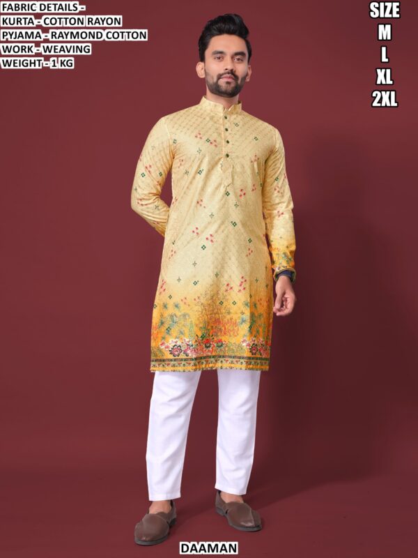 Men’s Cotton Rayon Kurta Pajama Set With Weaving Work