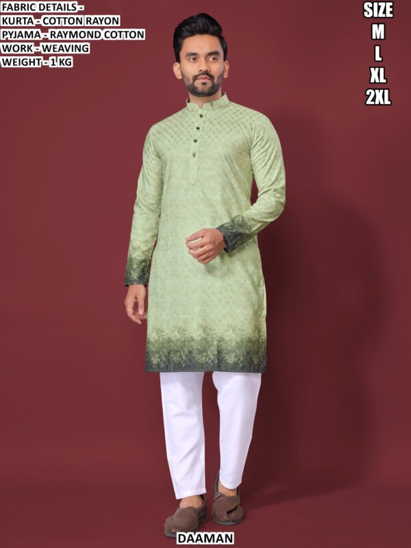 Men’s Cotton Rayon Kurta Pajama Set With Weaving Work