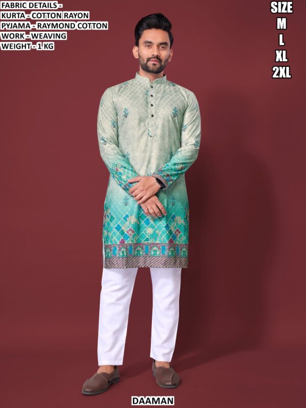 Men’s Cotton Rayon Kurta Pajama Set With Weaving Work