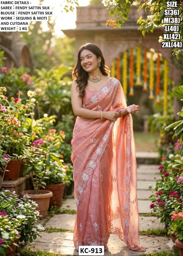 Stylish Designer Saree With Sequins And Moti Detailing