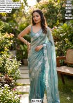 Stylish Designer Saree With Sequins And Moti Detailing