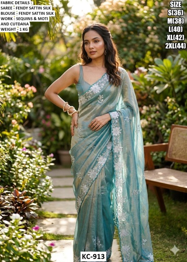 Stylish Designer Saree With Sequins And Moti Detailing