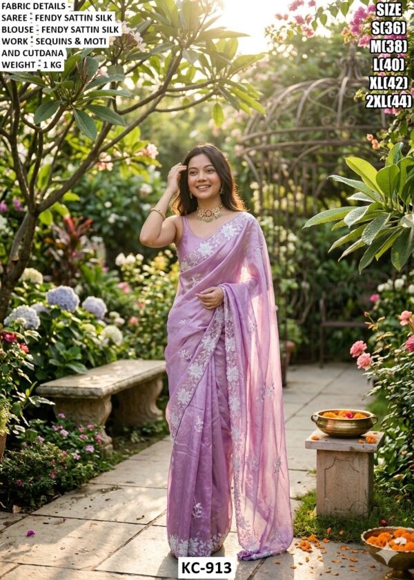 Stylish Designer Saree With Sequins And Moti Detailing