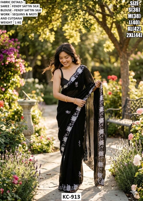 Stylish Designer Saree With Sequins And Moti Detailing