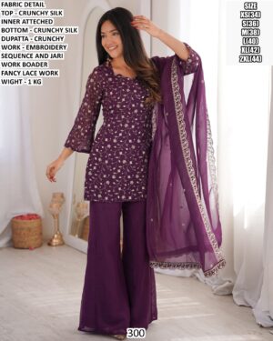 Premium Crunchy Silk Suit Set With Embroidery And Jari Border Work