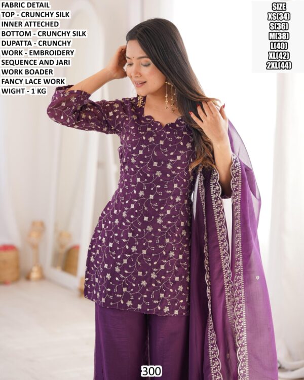 Premium Crunchy Silk Suit Set With Embroidery And Jari Border Work