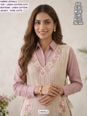 Women’s Linen Cotton Co Ord Set With Pure Jutte Jacket
