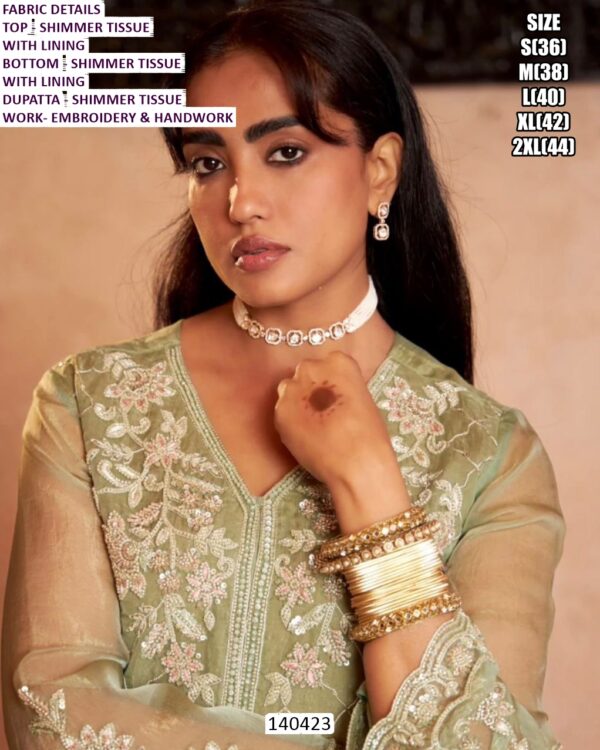 Designer Shimmer Tissue Embroidered Suit Set For Women