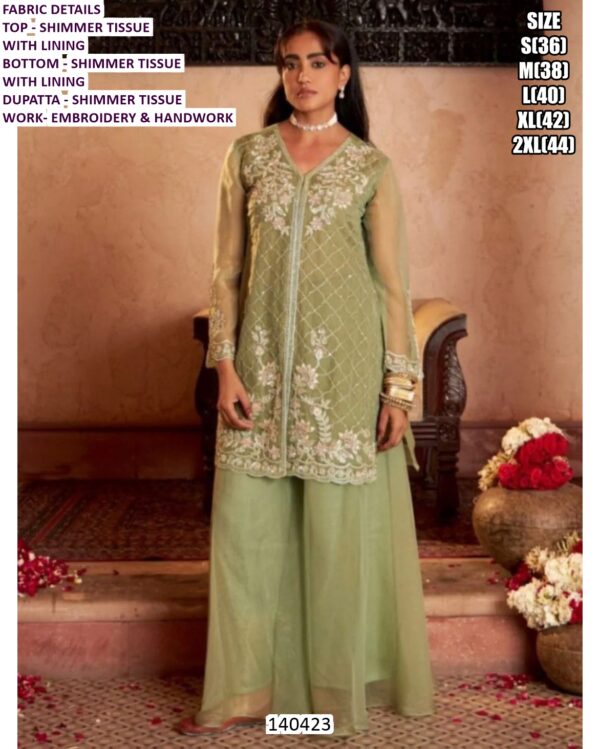 Designer Shimmer Tissue Embroidered Suit Set For Women