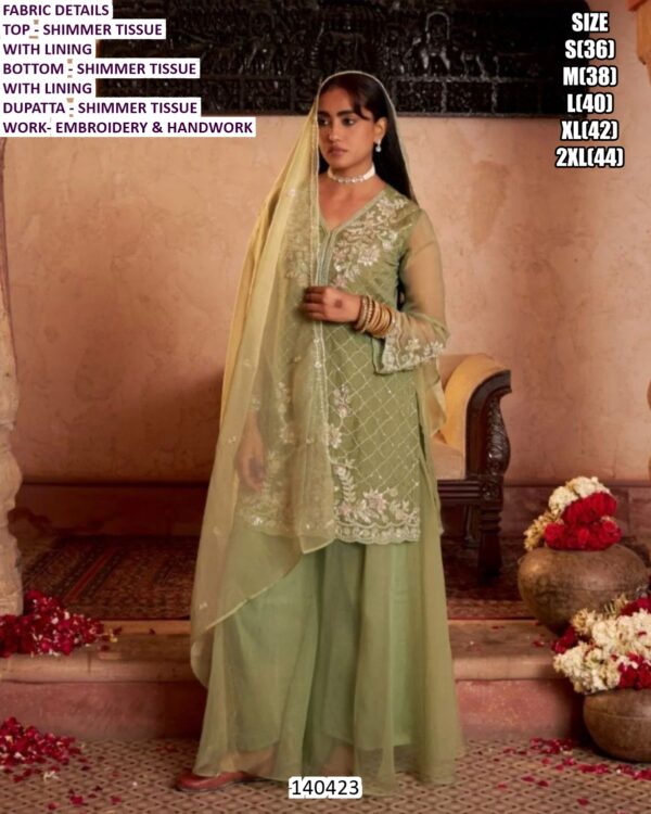 Designer Shimmer Tissue Embroidered Suit Set For Women