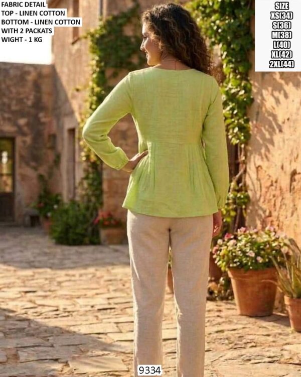 Women’s Linen Cotton Top Bottom Set With Two Pockets