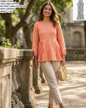 Women’s Linen Cotton Top Bottom Set With Two Pockets