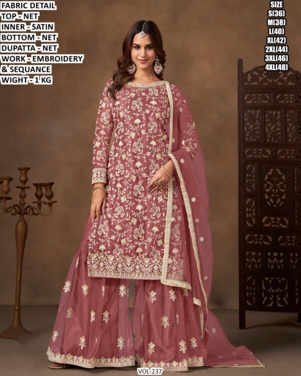 Premium Net Suit Set With Embroidery And Sequance Work
