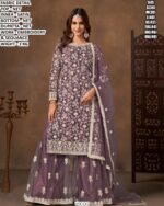Premium Net Suit Set With Embroidery And Sequance Work