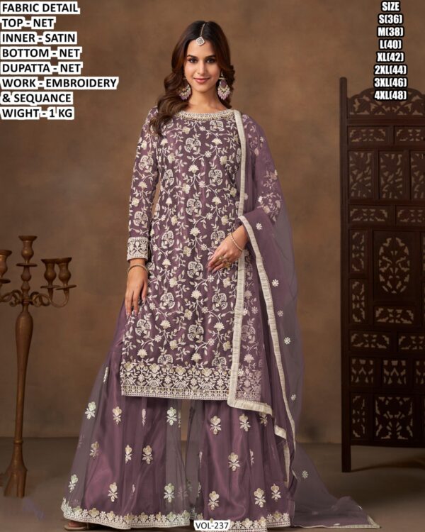 Premium Net Suit Set With Embroidery And Sequance Work