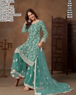 Premium Net Suit Set With Embroidery And Sequance Work