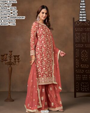 Premium Net Suit Set With Embroidery And Sequance Work