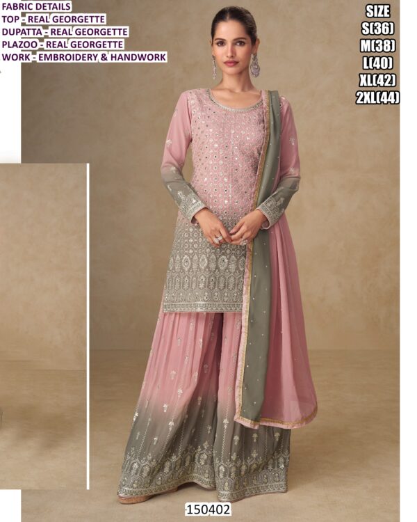 Women’s Real Georgette Embroidered Kurti Palazzo Set With Dupatta